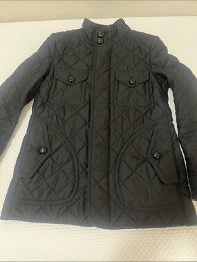 Coach Black Quilted Jacket with Multicolor Plaid Lining